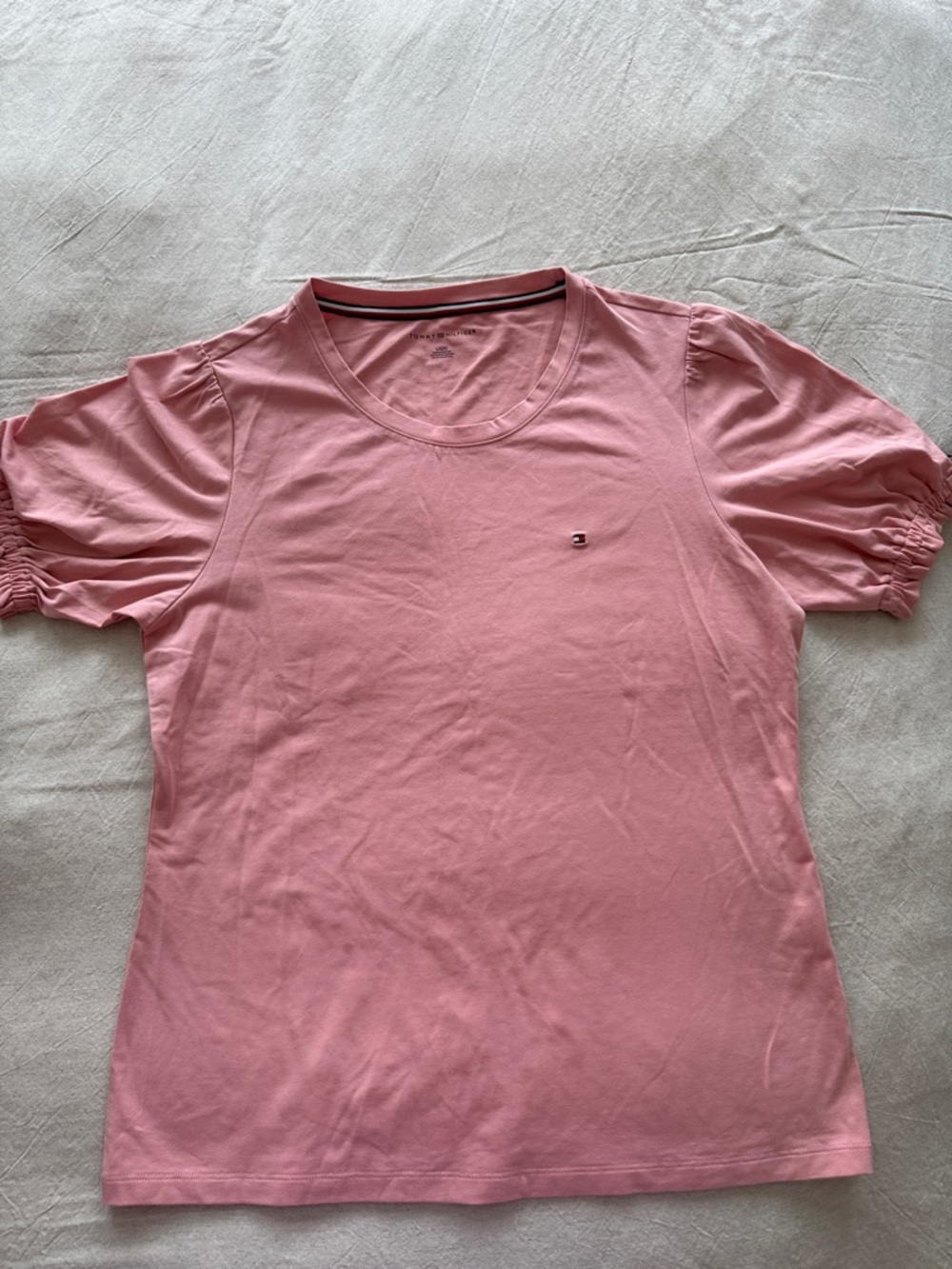Tommy Hilfiger Soft Pink Puff Sleeve Cotton Tee